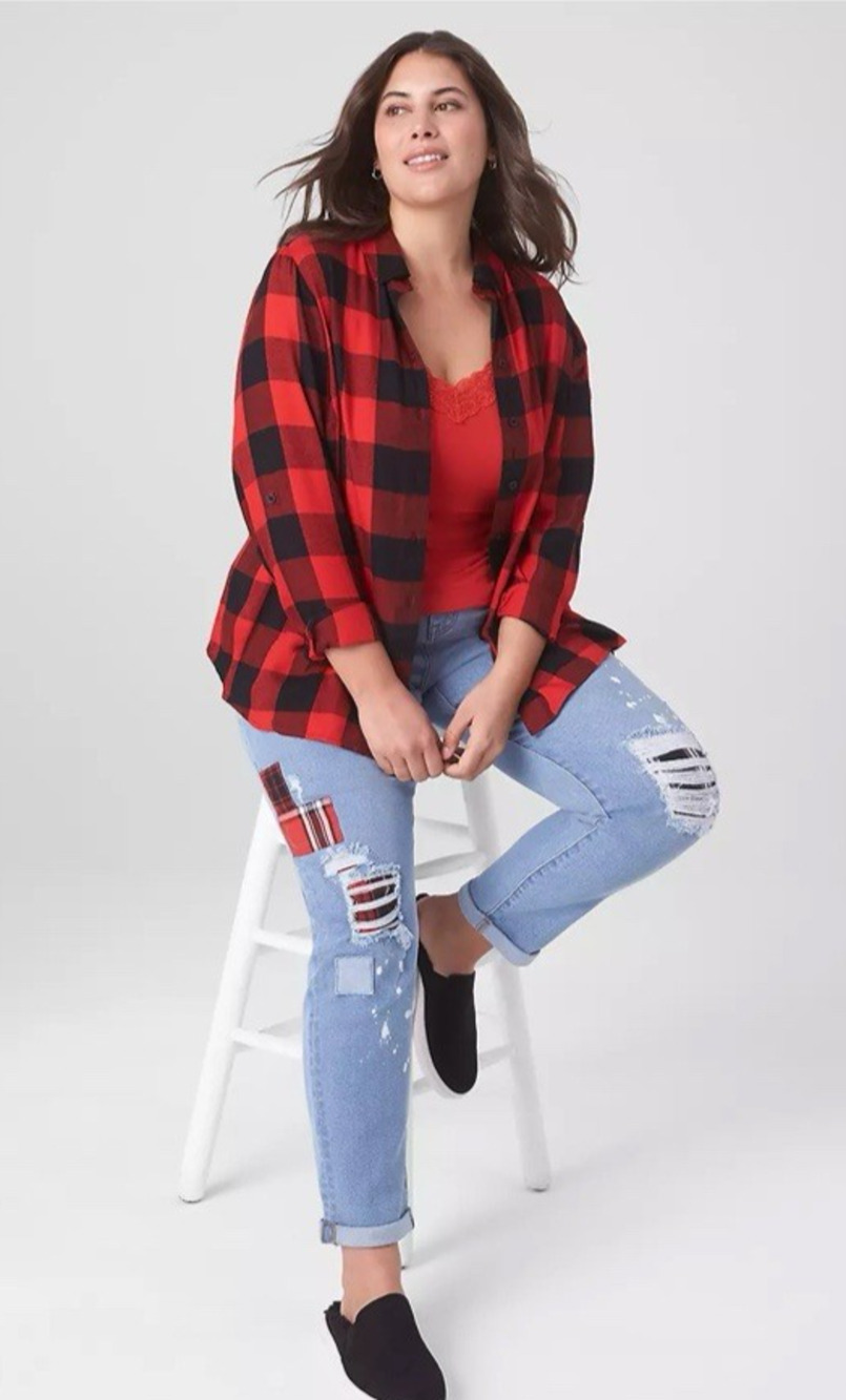 Lane Bryant 18 20 Red Black Buffalo lumber Boyfriend Shirt $70 cottagecore NWT
